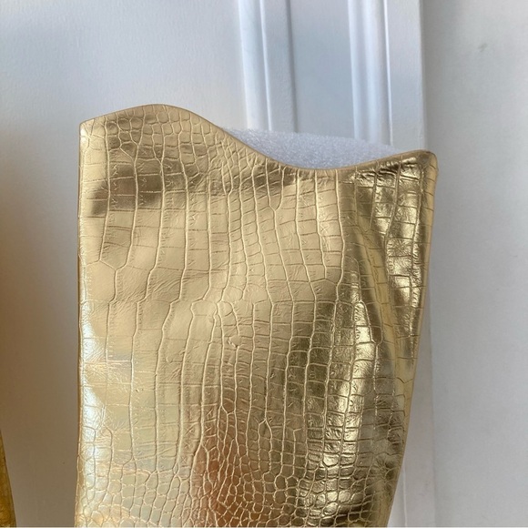 UIB Vicenza Free People Tokyo Tall Gold Metallic Animal Print Boots Sz 7 - Picture 13 of 14